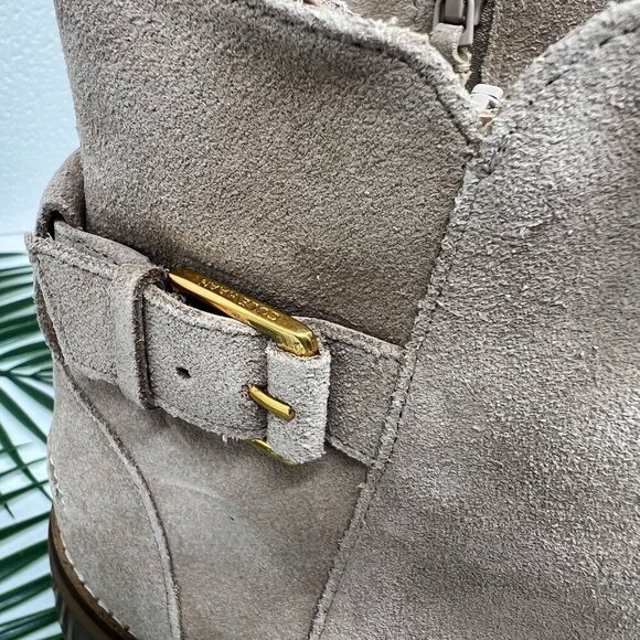 Cole Haan Tan Suede Hampshire Almond Toe Buckle Zip Ankle Boots Size 8.5B NWOB - Picture 7 of 14